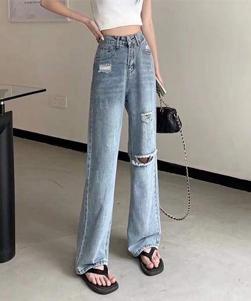 AsRiRe(アスリレイ)の「【AsRiRe】ハイウエストダメージデニムパンツ(デニムパンツ・レディース・サックスブルー/ブラック・L/S/M)」の10枚目の写真