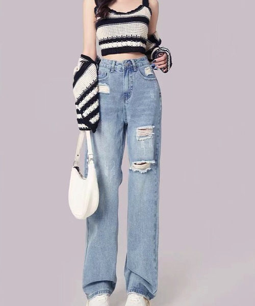 AsRiRe(アスリレイ)の「【AsRiRe】ハイウエストダメージデニムパンツ(デニムパンツ・レディース・サックスブルー/ブラック・L/S/M)」の22枚目の写真
