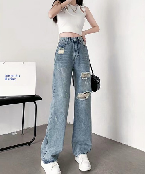AsRiRe(アスリレイ)の「【AsRiRe】ハイウエストダメージデニムパンツ(デニムパンツ・レディース・サックスブルー/ブラック・L/S/M)」の18枚目の写真