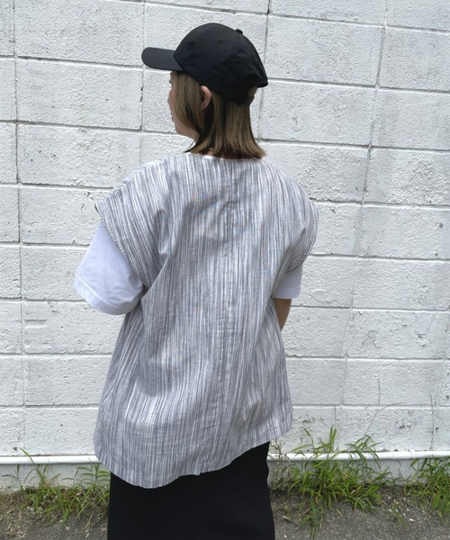 ＪＵＧＬＡＮＳ（ユグランス）の「☆ 涼しげな印象。ランダムストライプVネックベスト　T1550（ベスト・レディース・ブラック/ブルーグレー/ピンクベージュ・FREE）」の13枚目の写真
