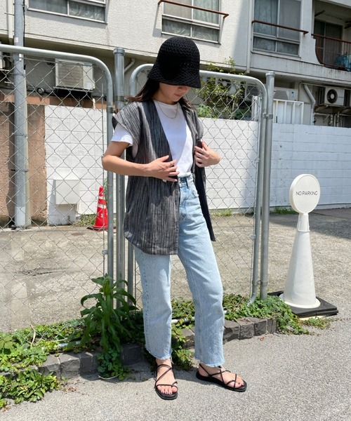 ＪＵＧＬＡＮＳ（ユグランス）の「☆ 涼しげな印象。ランダムストライプVネックベスト　T1550（ベスト・レディース・ブラック/ブルーグレー/ピンクベージュ・FREE）」の6枚目の写真