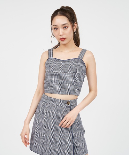 SPIRALGIRL（スパイラルガール）の「チェック柄パイピングビスチェ（キャミソール・レディース・ネイビー/ブラウン・FREE）」の13枚目の写真
