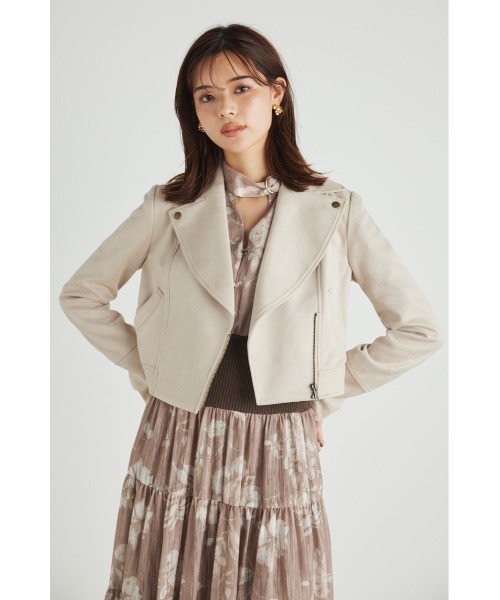 rienda（リエンダ）の「ビッグカラーフェイクスエードライダースジャケット（ライダースジャケット・レディース・ブラック/ピンク/グリーン/ライトベージュ・SMALL/MEDIUM）」の3枚目の写真