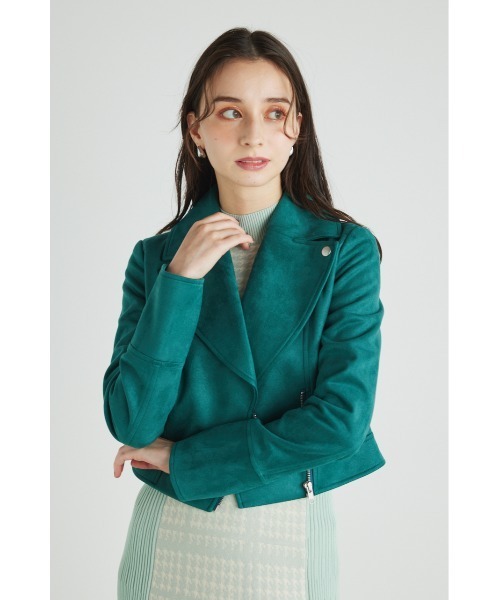 rienda（リエンダ）の「ビッグカラーフェイクスエードライダースジャケット（ライダースジャケット・レディース・ブラック/ピンク/グリーン/ライトベージュ・SMALL/MEDIUM）」の11枚目の写真