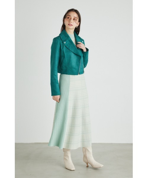 rienda（リエンダ）の「ビッグカラーフェイクスエードライダースジャケット（ライダースジャケット・レディース・ブラック/ピンク/グリーン/ライトベージュ・SMALL/MEDIUM）」の13枚目の写真