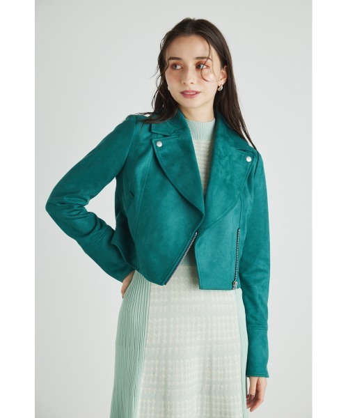 rienda（リエンダ）の「ビッグカラーフェイクスエードライダースジャケット（ライダースジャケット・レディース・ブラック/ピンク/グリーン/ライトベージュ・SMALL/MEDIUM）」の15枚目の写真