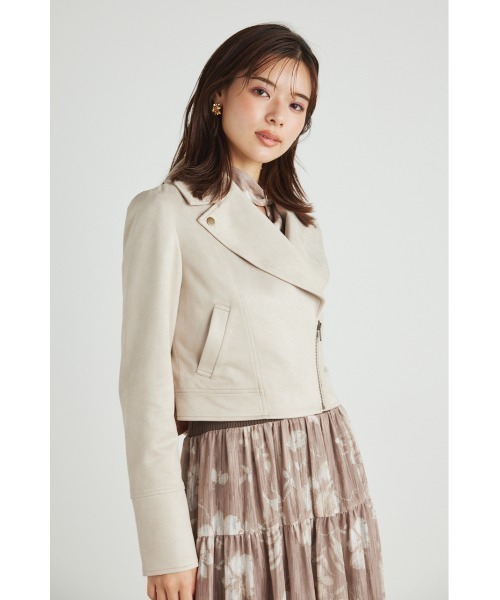 rienda（リエンダ）の「ビッグカラーフェイクスエードライダースジャケット（ライダースジャケット・レディース・ブラック/ピンク/グリーン/ライトベージュ・SMALL/MEDIUM）」の21枚目の写真