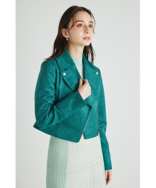 rienda（リエンダ）の「ビッグカラーフェイクスエードライダースジャケット（ライダースジャケット・レディース・ブラック/ピンク/グリーン/ライトベージュ・SMALL/MEDIUM）」の12枚目の写真