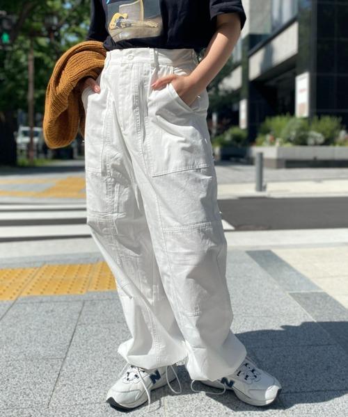 CPCM(シーピーシーエム)の「裾ドロストワークパンツ(カーゴパンツ・レディース・ブラック/オフホワイト/カーキ・FREE)」の5枚目の写真