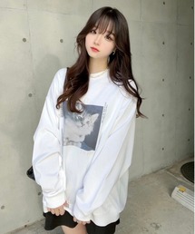titty＆Co. PETIT by poyo | 【TITTY&CO. × overprint】cat print over size long Tee(Tシャツ/カットソー)