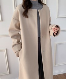 ノーカラーロングコート