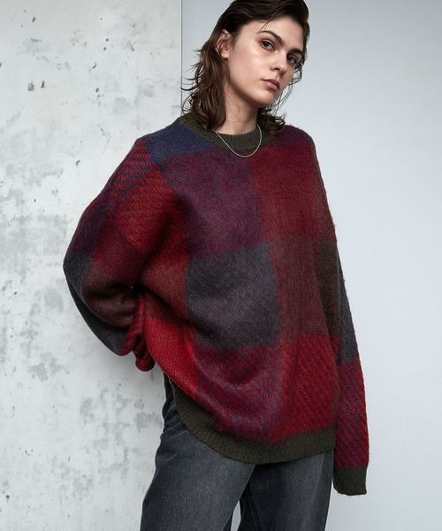 ENDER PRODUCTS（エンダープロダクツ）の「ビックシルエット マルチパターン ビッグシルエットクルーネックニット【ENDER PRODUCTS/エンダープロダクツ】（ニット/セーター・メンズ・ネイビー系2/ブラウン系1/グレー系1/ブラウン系2/ライトグレー系/レッド系・M/L）」の6枚目の写真