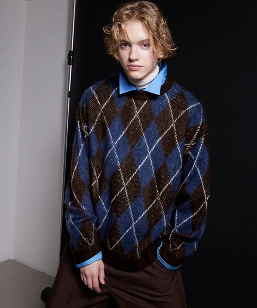 ENDER PRODUCTS（エンダープロダクツ）の「ビックシルエット マルチパターン ビッグシルエットクルーネックニット【ENDER PRODUCTS/エンダープロダクツ】（ニット/セーター・メンズ・ネイビー系2/ブラウン系1/グレー系1/ブラウン系2/ライトグレー系/レッド系・M/L）」の9枚目の写真