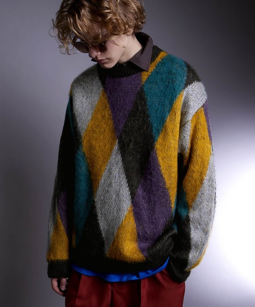 ENDER PRODUCTS（エンダープロダクツ）の「ビックシルエット マルチパターン ビッグシルエットクルーネックニット【ENDER PRODUCTS/エンダープロダクツ】（ニット/セーター・メンズ・ネイビー系2/ブラウン系1/グレー系1/ブラウン系2/ライトグレー系/レッド系・M/L）」の7枚目の写真