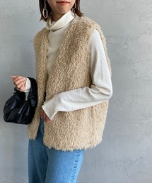 [Jeans Factory Clothes/ジーンズファクトリークローズ] ノーカラー ボリュームプードルボアベスト