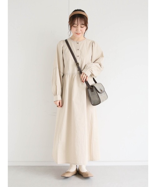 ehka sopo（エヘカソポ）の「配色ステッチワンピース（ワンピース・レディース・ブラック/ベージュ/ブラウン・ﾌﾘ-）」の3枚目の写真