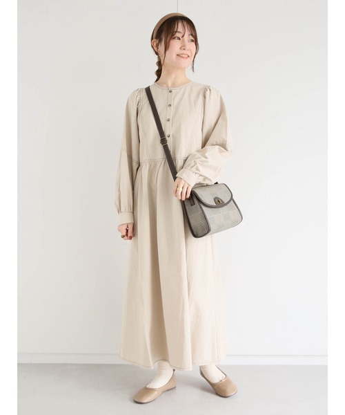 ehka sopo（エヘカソポ）の「配色ステッチワンピース（ワンピース・レディース・ブラック/ベージュ/ブラウン・ﾌﾘ-）」の8枚目の写真