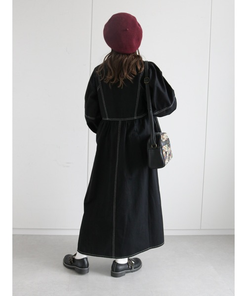 ehka sopo（エヘカソポ）の「配色ステッチワンピース（ワンピース・レディース・ブラック/ベージュ/ブラウン・ﾌﾘ-）」の19枚目の写真