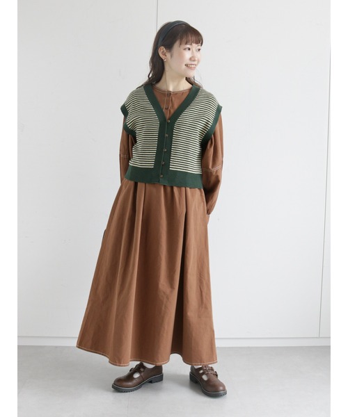 ehka sopo（エヘカソポ）の「配色ステッチワンピース（ワンピース・レディース・ブラック/ベージュ/ブラウン・ﾌﾘ-）」の22枚目の写真