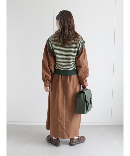 ehka sopo（エヘカソポ）の「配色ステッチワンピース（ワンピース・レディース・ブラック/ベージュ/ブラウン・ﾌﾘ-）」の12枚目の写真