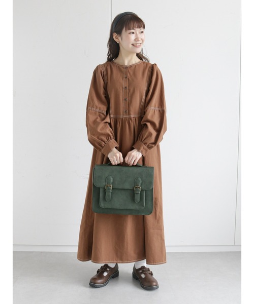 ehka sopo（エヘカソポ）の「配色ステッチワンピース（ワンピース・レディース・ブラック/ベージュ/ブラウン・ﾌﾘ-）」の5枚目の写真