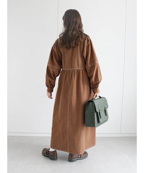 ehka sopo（エヘカソポ）の「配色ステッチワンピース（ワンピース・レディース・ブラック/ベージュ/ブラウン・ﾌﾘ-）」の10枚目の写真