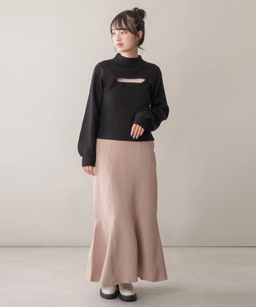 Cutout rib knit カットアウト シルバー リブニット ブラック 5色展開】カットアウトリブニット | mystic(ミスティック