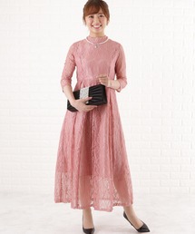 総レースハイネックロングドレス
