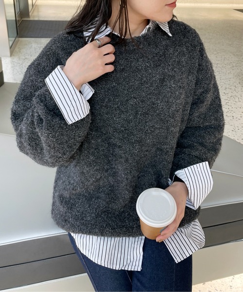 Meli rich(メリーリッチ)の「ループヤーンオーバーサイズニット(ニット/セーター・レディース・オートミール/オレンジ/チャコール・MEDIUM)」の20枚目の写真