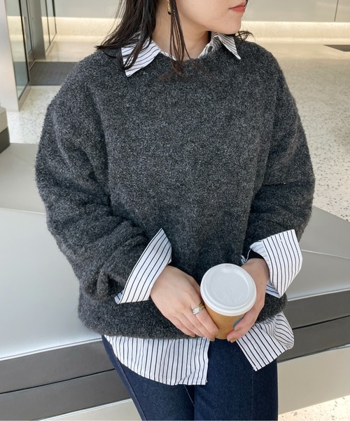 Meli rich(メリーリッチ)の「ループヤーンオーバーサイズニット(ニット/セーター・レディース・オートミール/オレンジ/チャコール・MEDIUM)」の11枚目の写真