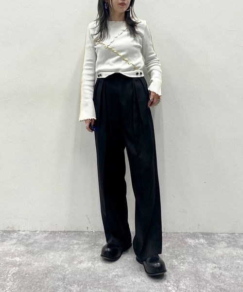 オメカシ　サスツキワイドパンツ 細見えシルエット◎】サスツキワイドパンツ | Omekashi(オメカシ
