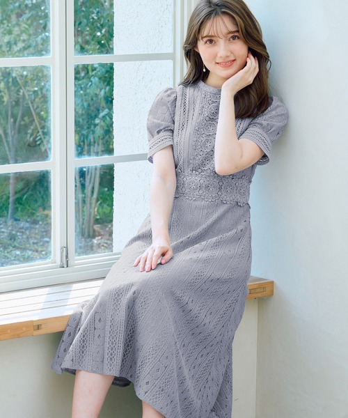 新品】Noela オープンショルダー楊柳ワンピ サックス 紫 肩出し ノエラ