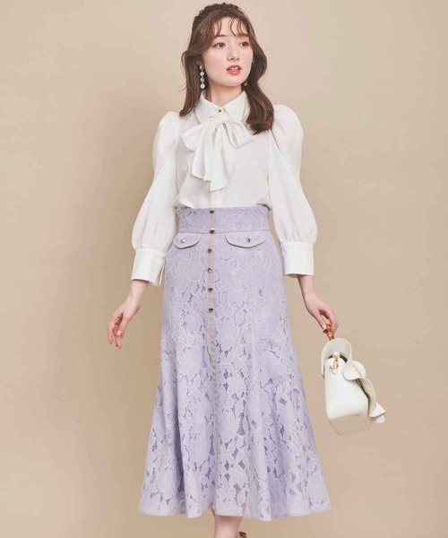 31 Sons de mode（トランテアン　ソン　ドゥ　モード）の「配色ラインレーススカート（スカート・レディース・ラベンダー/クリーム・36/38）」の8枚目の写真