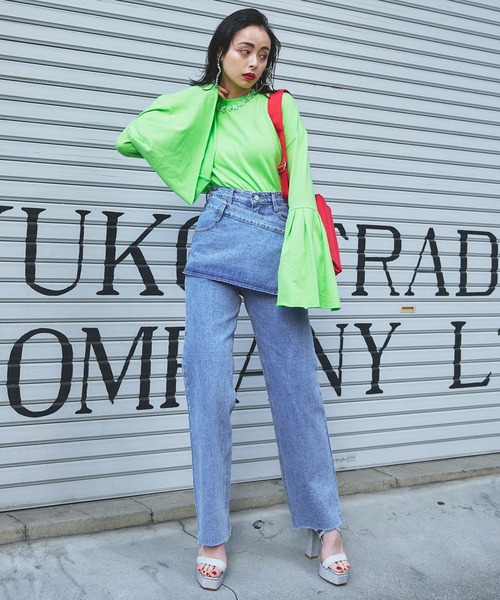 Narcissus（ナルシス）の「【Narcissus】フレアロングTシャツ（Tシャツ/カットソー・レディース・チャコールグレー/グリーン・FREE）」の7枚目の写真