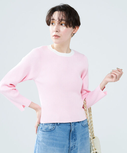 NOLLEY’S（ノーリーズ）の「《手洗い可能》配色リブ8分袖プルオーバーニット（ニット/セーター・レディース・シルバー/ネイビー/ベビーピンク/ブルー/オフホワイト・38）」の4枚目の写真