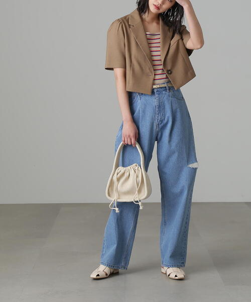 FREE'S MART（フリーズマート）の「◆ニットバッグ（トートバッグ・レディース・ホワイト/ブラック・ﾌﾘ-）」の6枚目の写真