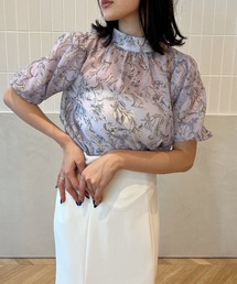 Camila flowerバルーンスリーブバックリボンブラウス