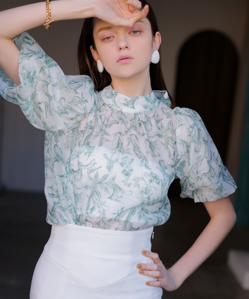 EIMY ISTOIRE（エイミーイストワール）の「Camila flowerバルーンスリーブバックリボンブラウス（シャツ/ブラウス・レディース・グリーン/ラベンダー・FREE）」の14枚目の写真