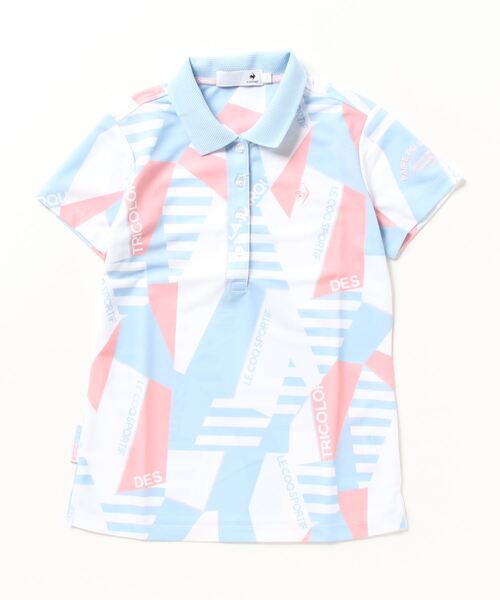 le coq sportif GOLF（ルコックスポルティフゴルフ）の「幾何学柄半袖シャツ (吸汗速乾/ストレッチ/UV CUT(UPF50) ゴルフウエア レディース（シャツ/ブラウス・レディース・ピンク/ネイビー/ブルー・L/XL/M/S）」の6枚目の写真