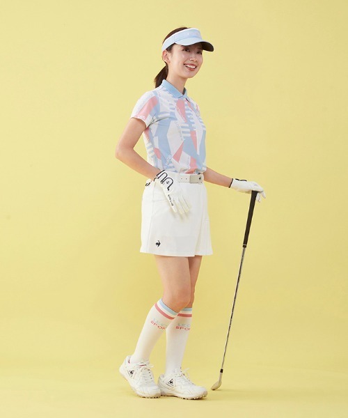 le coq sportif GOLF（ルコックスポルティフゴルフ）の「幾何学柄半袖シャツ (吸汗速乾/ストレッチ/UV CUT(UPF50) ゴルフウエア レディース（シャツ/ブラウス・レディース・ピンク/ネイビー/ブルー・L/XL/M/S）」の15枚目の写真
