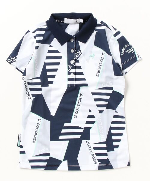 le coq sportif ゴルフシャツ LL 幾何学模様 le coq sportif golf 幾何学柄半袖シャツ (吸汗速乾/ストレッチ