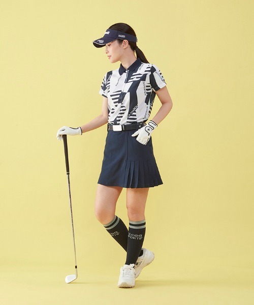 le coq sportif ゴルフシャツ LL 幾何学模様 le coq sportif golf 幾何学柄半袖シャツ (吸汗速乾/ストレッチ