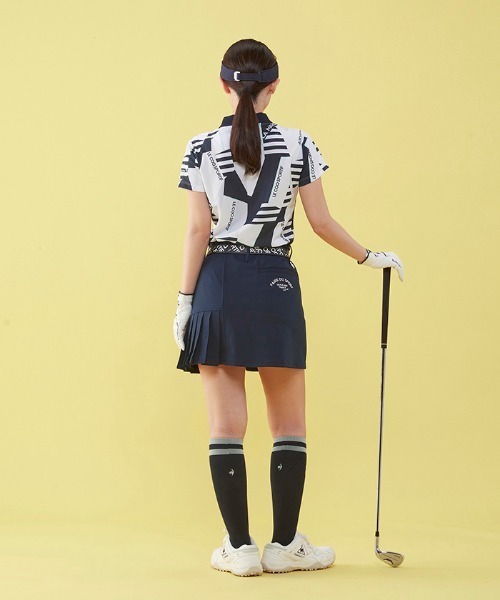 le coq sportif GOLF（ルコックスポルティフゴルフ）の「幾何学柄半袖シャツ (吸汗速乾/ストレッチ/UV CUT(UPF50) ゴルフウエア レディース（シャツ/ブラウス・レディース・ピンク/ネイビー/ブルー・L/XL/M/S）」の19枚目の写真
