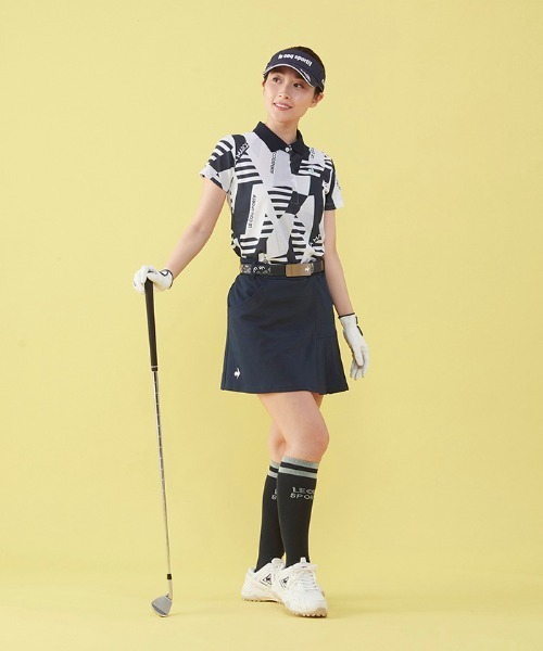 le coq sportif GOLF（ルコックスポルティフゴルフ）の「幾何学柄半袖シャツ (吸汗速乾/ストレッチ/UV CUT(UPF50) ゴルフウエア レディース（シャツ/ブラウス・レディース・ピンク/ネイビー/ブルー・L/XL/M/S）」の18枚目の写真