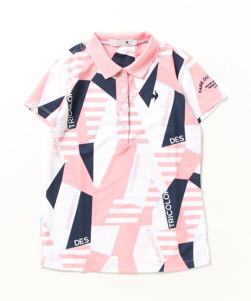 le coq sportif GOLF（ルコックスポルティフゴルフ）の「幾何学柄半袖シャツ (吸汗速乾/ストレッチ/UV CUT(UPF50) ゴルフウエア レディース（シャツ/ブラウス・レディース・ピンク/ネイビー/ブルー・L/XL/M/S）」の4枚目の写真
