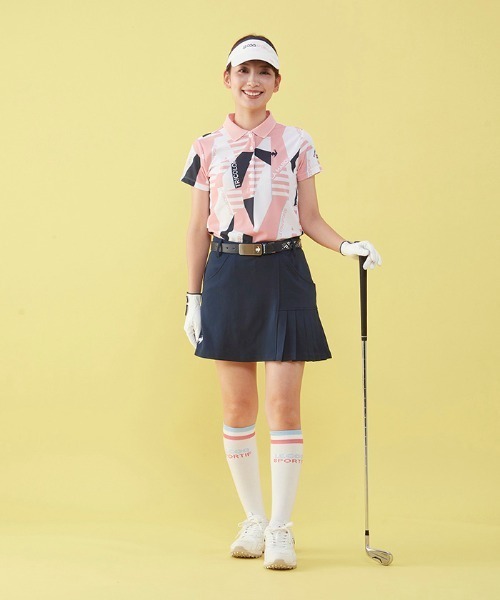 le coq sportif GOLF（ルコックスポルティフゴルフ）の「幾何学柄半袖シャツ (吸汗速乾/ストレッチ/UV CUT(UPF50) ゴルフウエア レディース（シャツ/ブラウス・レディース・ピンク/ネイビー/ブルー・L/XL/M/S）」の11枚目の写真