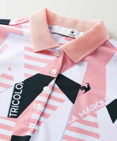 le coq sportif GOLF（ルコックスポルティフゴルフ）の「幾何学柄半袖シャツ (吸汗速乾/ストレッチ/UV CUT(UPF50) ゴルフウエア レディース（シャツ/ブラウス・レディース・ピンク/ネイビー/ブルー・L/XL/M/S）」の7枚目の写真