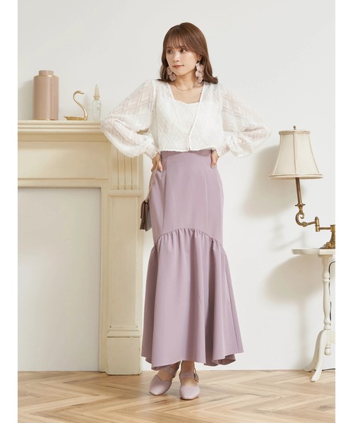 earth music&ecology（アースミュージックアンドエコロジー）の「SET2点カットジャカードカーディガン+ビスチェ（カーディガン/ボレロ・レディース・オフホワイト/ライム/サックスブルー・FREE）」の4枚目の写真