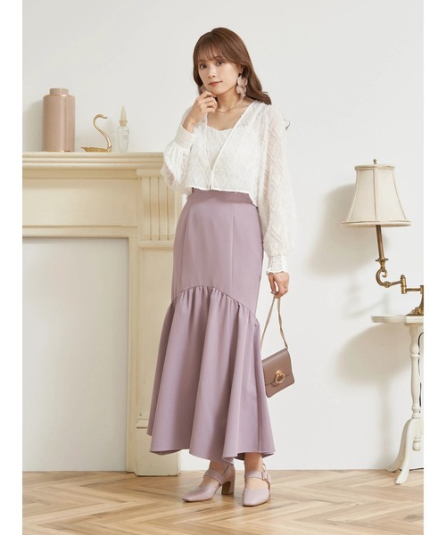 earth music&ecology（アースミュージックアンドエコロジー）の「SET2点カットジャカードカーディガン+ビスチェ（カーディガン/ボレロ・レディース・オフホワイト/ライム/サックスブルー・FREE）」の5枚目の写真