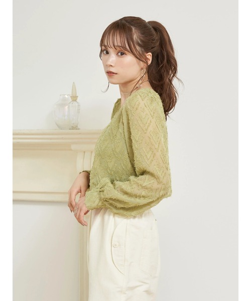 earth music&ecology（アースミュージックアンドエコロジー）の「SET2点カットジャカードカーディガン+ビスチェ（カーディガン/ボレロ・レディース・オフホワイト/ライム/サックスブルー・FREE）」の10枚目の写真